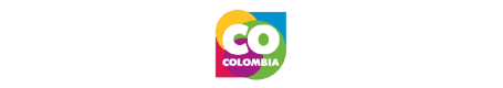 Logo de Colombia marca País, esferas de color amarillo oscuro, violeta, verde y rosado